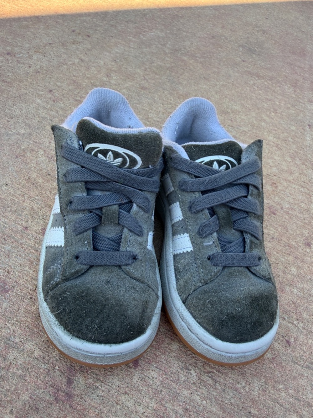 adidas Kids Gray Suede Sneakers with White Stripes